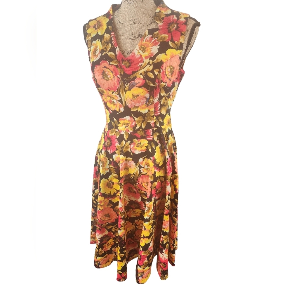 Sz 6 Hearts & Roses Floral Sleeveless Swinger's Dress‎